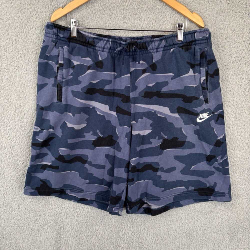 Nike Shorts Mens 3XLT Blue Fleece Camo Sweatshorts 11" Inseam Drawstring